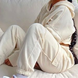 Ivory crop top jogger set